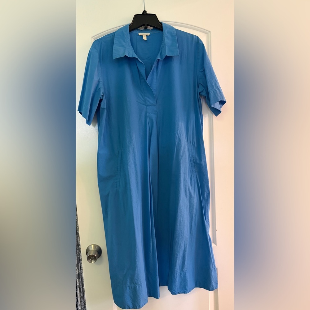 Eileen Fisher Collared Poplin Short-Sleeve A-Line Dress L